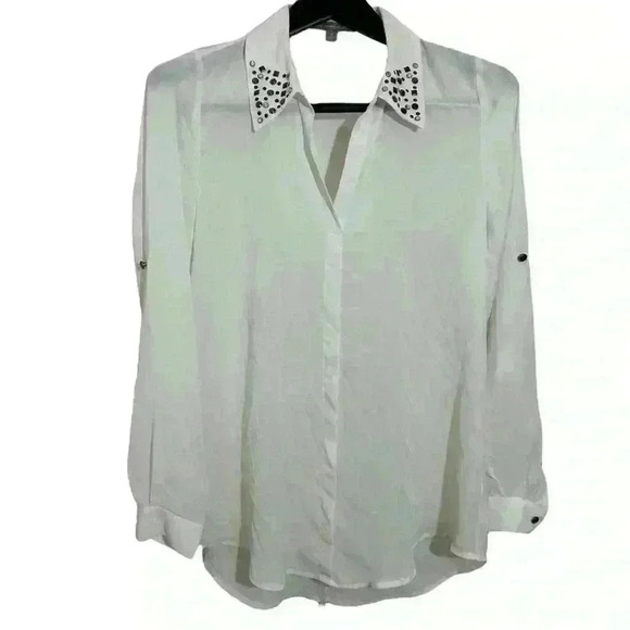 N.Y. Collection Women's White Button Down Shirt Size M - Picture 1 of 7